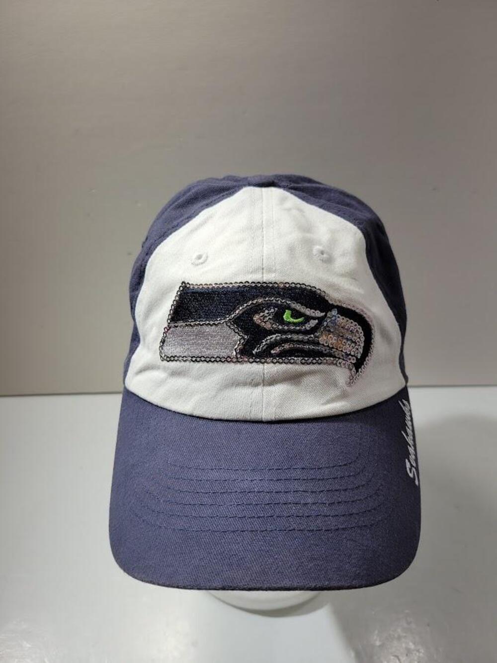 Seattle Seahawks Hat Cap Strap Back Womens Blue White NFL Football Sequins Team